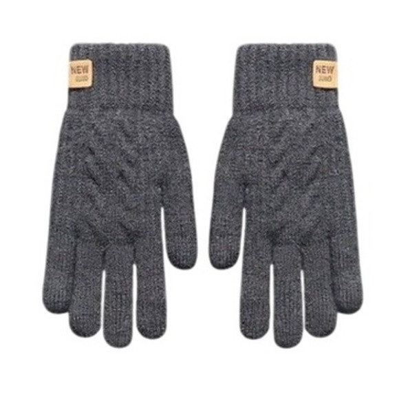 Unisex Thermal Warm Thick Fleece Lined Touchscreen Gray Knit Gloves NEW‎ Winter - Picture 3 of 11